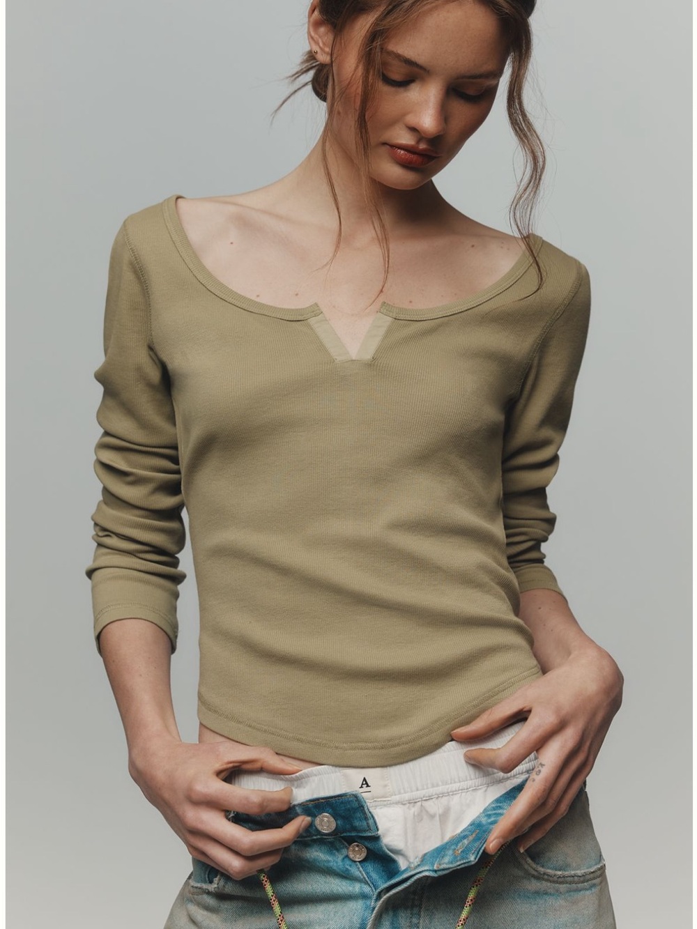 NEW with Tags! Anthropologie Pilcro Notched Long Sleeve Tee — Size XL